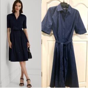 Navy Blue Women's Dress 100/ Linen Nicole Miller size L
